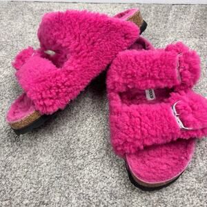 Birkenstock Arizona Big Buckle Shearling Sandals Hot Pink size 40